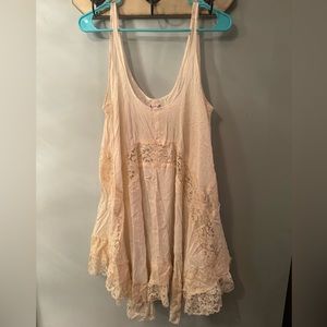 Free People Intimately Voile Cream Print With Lace Trapeze Slip Dress